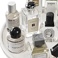 Elegant Perfume Cosmetic Bottles Display On Decorative Tray With Various Designs And Shapes