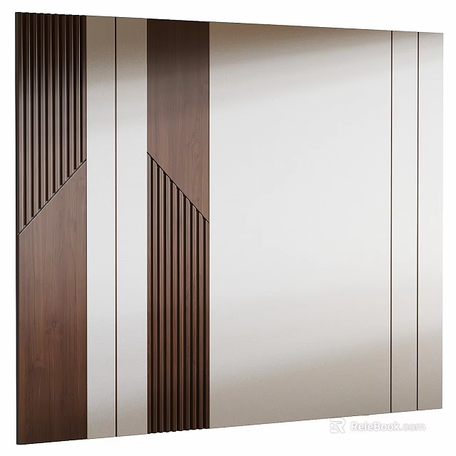 Modern Wall Decor Featuring Wooden Vertical Stripes And Geometric Brown White Patterns 3d model