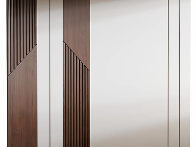 Modern Wall Decor Featuring Wooden Vertical Stripes And Geometric Brown White Patterns 3d model