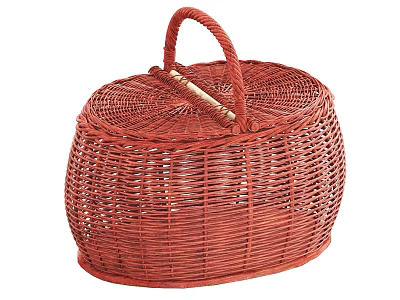 Red Wicker Storage Basket With Round Lid And Handle For Household Use 3d model