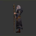 Man In Blue And Brown Robe With Long White Beard Holding Staff With Blue Gemstone