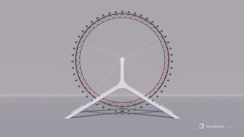 Modern Ferris Wheel Structure With White Support And Red Rim Design 3d model 