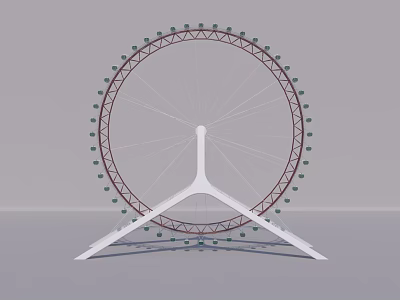 Modern Ferris Wheel Structure With White Support And Red Rim Design 3d model