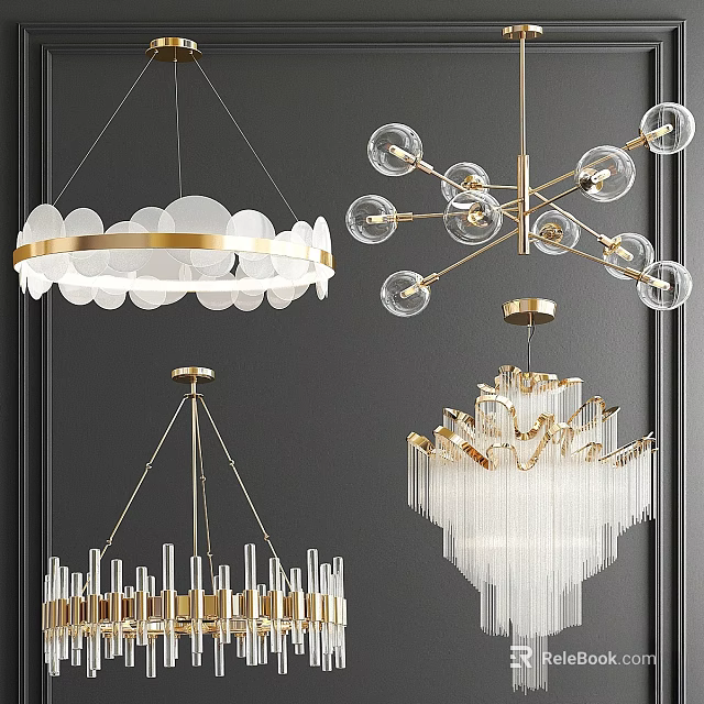 Modern Elegant Chandelier Design With Gold Metal Frame Glass Balls And Crystal Details 3d model 