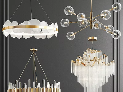 Modern Elegant Chandelier Design With Gold Metal Frame Glass Balls And Crystal Details 3d model