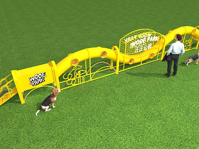 Interactive Dog Park Playground With Yellow Obstacles Green Grass And Playful Dogs 3d model