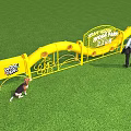 Interactive Dog Park Playground With Yellow Obstacles Green Grass And Playful Dogs