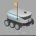 White Autonomous Robot Car With Yellow Flag Blue Light Strip And Multiple Wheels 3d model