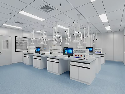 Modern Laboratory With Equipment Workbenches And Computers 3d model
