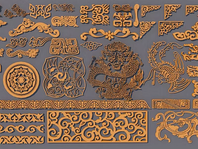 Various Intricate Decorative Carvings With Dragon Phoenix And Floral Patterns 3d model
