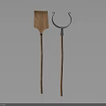 Two Practical Hand Tools Wooden Spatula And Horseshoe Hook With Long Wooden Handles