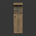 Traditional Wooden Entrance Gate With Arched Top Golden Circular Inlays and Symmetrical Pillar Design