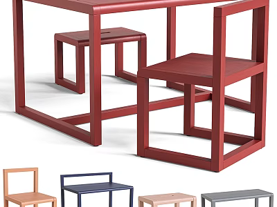 Geometric Red Table And Chairs With Multiple Color Options Brown Blue Pink Gray 3d model