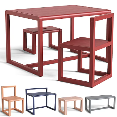 Geometric Red Table And Chairs With Multiple Color Options Brown Blue Pink Gray 3d model