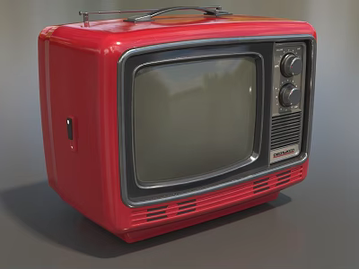 Vintage Red Television with Top Handle Black Screen Frame and Control Knobs 3d model