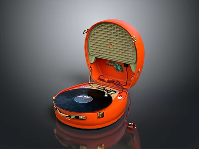 Orange Portable Record Player with Open Case and Vinyl Record Inside 3d model