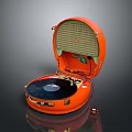 Orange Portable Record Player with Open Case and Vinyl Record Inside