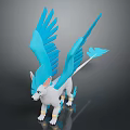 White Fantasy Creature With Blue Feathered Wings Standing As 3D Art Sculpture Model