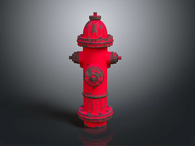 Isolated Red Fire Hydrant On Gray Background With Metallic Details 3d model