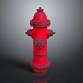 Isolated Red Fire Hydrant On Gray Background With Metallic Details
