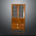 Classic Mahogany Cabinet With Glass Doors And Wooden Drawer Design