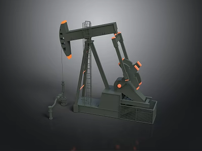 Industrial Oil Pumpjack Equipment with Gray Structure and Orange Mechanical Arm and Support Frame 3d model