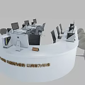 Modern White Circular Reception Desk With Computers Office Supplies And Chairs