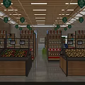 Spacious Supermarket Interior With Shelves Stocked Full Of Grocery Products Promotion Signs And Checkout Counter