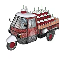 Mobile Gelato Vending Tricycle With Red Topped Ice Cream Cones And Wooden Spoons