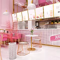 Pink Themed Bubble Tea Shop Interior With Mirrored Walls Staircase And Floral Decor