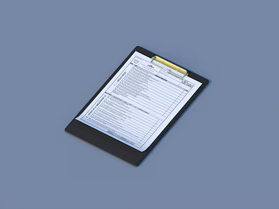Black Clipboard With Paper Documents And Clip Fastener For Office Use 3d model