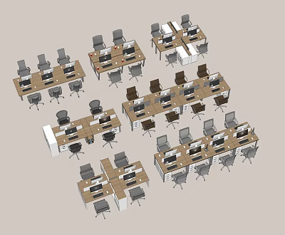 Efficient Modern Office Layout With Multiple Work Desks And Ergonomic Chairs 3d model