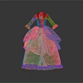 Vintage Historical Dress With Floral Pattern Dark Bodice And Yellow Full Skirt Lace Trim Hem
