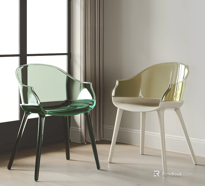 Transparent Green And Gold Accent Chairs With Armrests In Indoor Room Near Window 3d model 