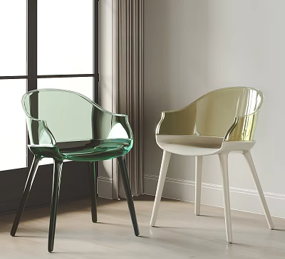 Transparent Green And Gold Accent Chairs With Armrests In Indoor Room Near Window 3d model
