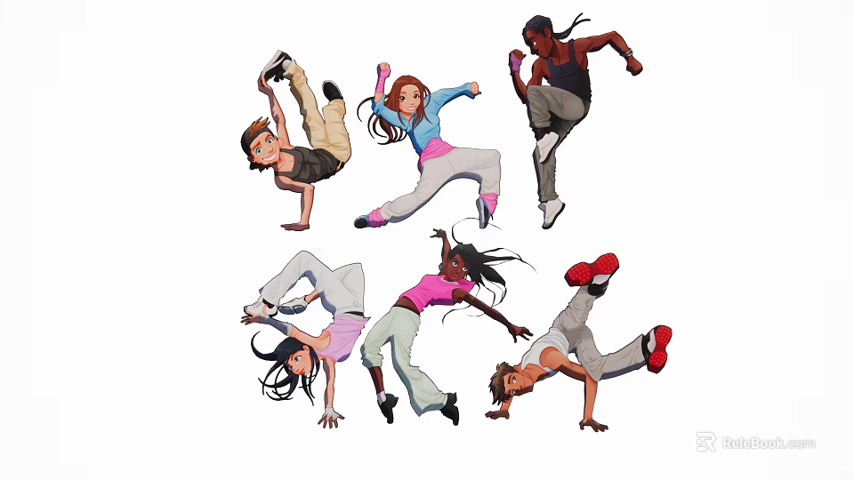 Dancing Silhouettes With Dynamic Poses And Various Energetic Dance Moves 3d model 