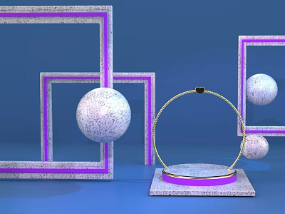 Golden Circular Display Stand With Purple Border And White Textured Spheres On Blue Background 3d model