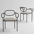Modern Marble Dining Table Set with Oval Top Black Frame Chairs and Light Seat Cushions