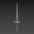 Fantasy Sword With Silver Curved Blade And Decorative Hilt Featuring Blue Gem