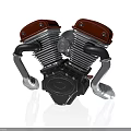 High Performance Motorcycle Engine With Red Cylinder Heads And Silver Exhaust Pipes