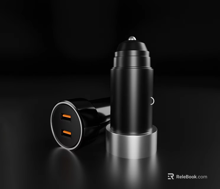 Car Charger with Dual USB Ports Black Design and Metallic Base for Vehicle 3d model 