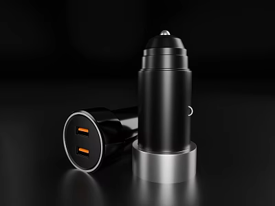 Car Charger with Dual USB Ports Black Design and Metallic Base for Vehicle 3d model