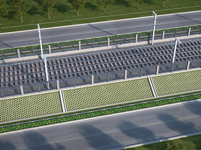 Modern Building Exterior Wall With Perforated Panel Design And Roadside Green Landscaping 3d model