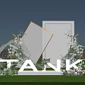 Elegant Car Showroom with Starry Sky Backdrop Floral Decorations Green Lawn and TANK