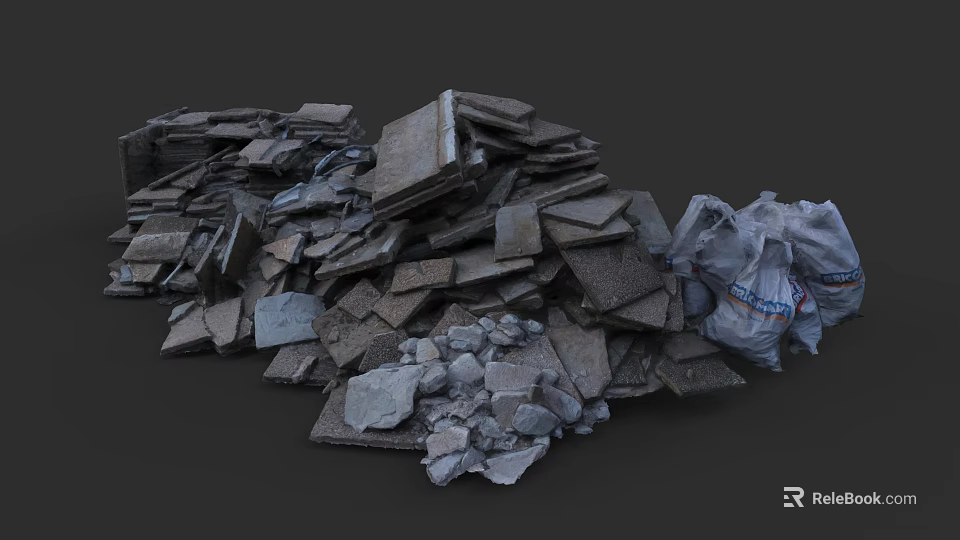 Garden Landscape Construction Materials Including Broken Bricks Stone Slabs And Bags 3d model 