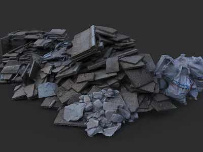 Garden Landscape Construction Materials Including Broken Bricks Stone Slabs And Bags 3d model