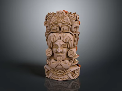 Ancient Maya Style Sculpture With Intricate Facial Carvings And Curved Ornaments 3d model