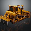 Yellow Bulldozer 3D Model with Tracks Blade and Front Claws on Dark Background