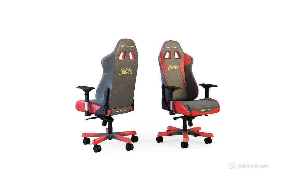 Gray and Red Gaming Office Chair With High Backrest Armrests Wheels and Logo 3d model 