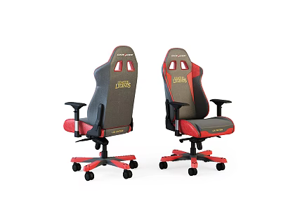 Gray and Red Gaming Office Chair With High Backrest Armrests Wheels and Logo 3d model
